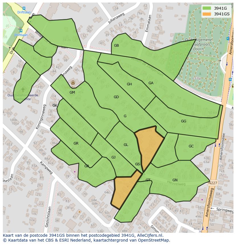 Afbeelding van het postcodegebied 3941 GS op de kaart.