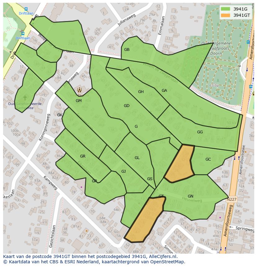 Afbeelding van het postcodegebied 3941 GT op de kaart.