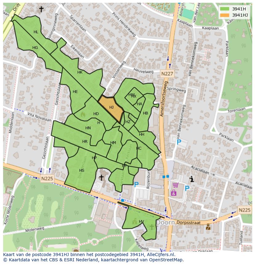 Afbeelding van het postcodegebied 3941 HJ op de kaart.