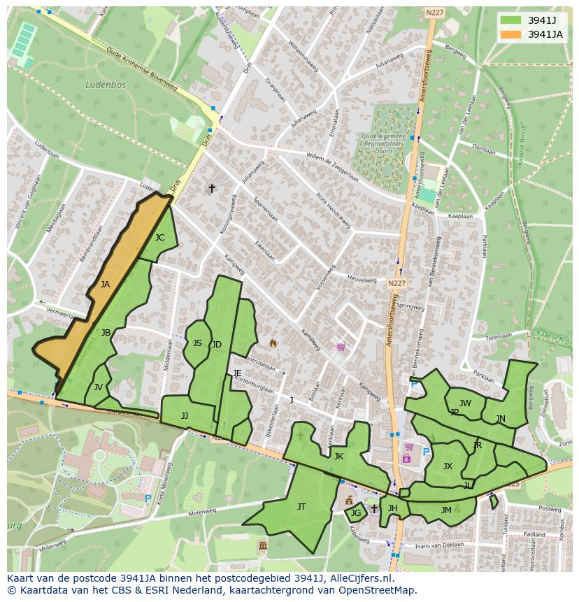 Afbeelding van het postcodegebied 3941 JA op de kaart.