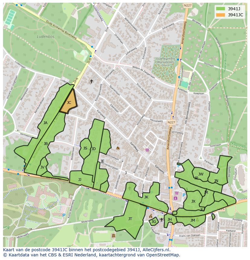 Afbeelding van het postcodegebied 3941 JC op de kaart.