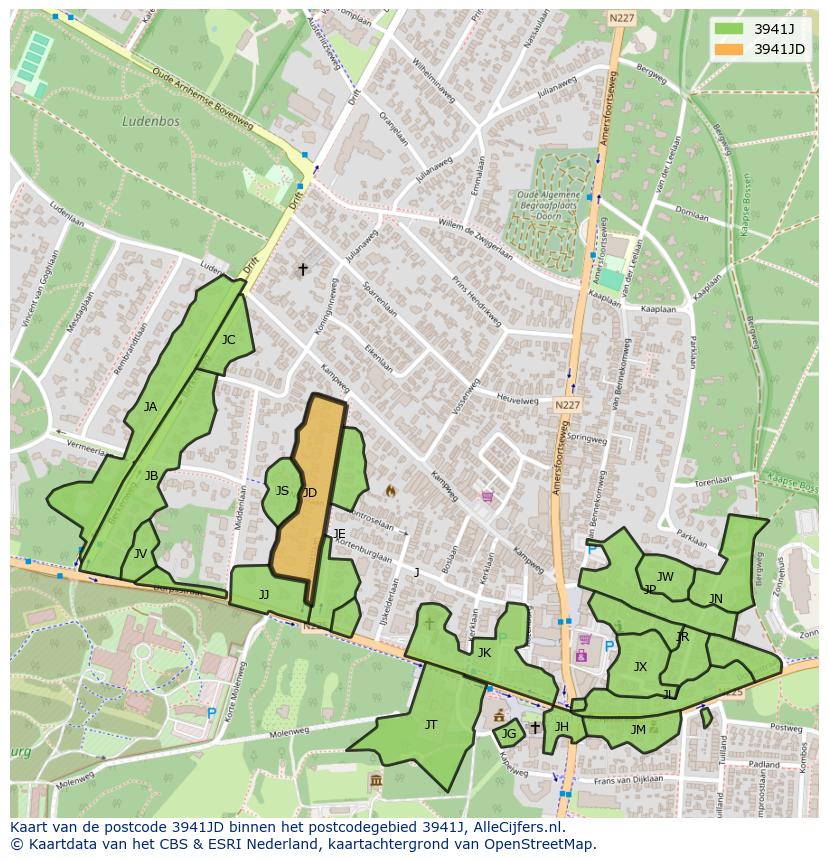 Afbeelding van het postcodegebied 3941 JD op de kaart.