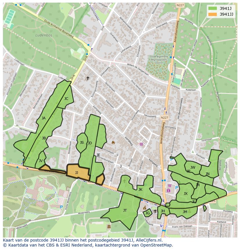 Afbeelding van het postcodegebied 3941 JJ op de kaart.