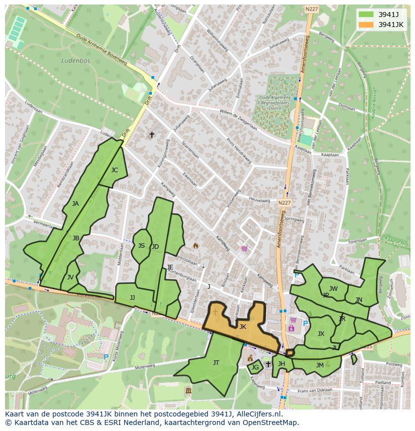 Afbeelding van het postcodegebied 3941 JK op de kaart.