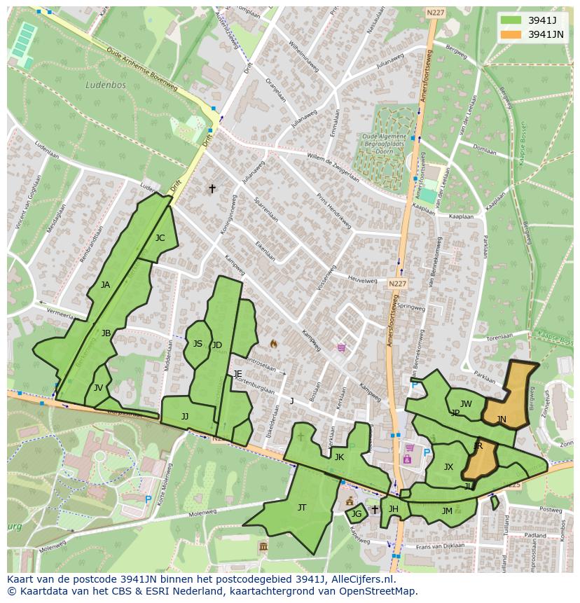 Afbeelding van het postcodegebied 3941 JN op de kaart.