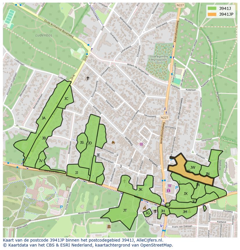 Afbeelding van het postcodegebied 3941 JP op de kaart.