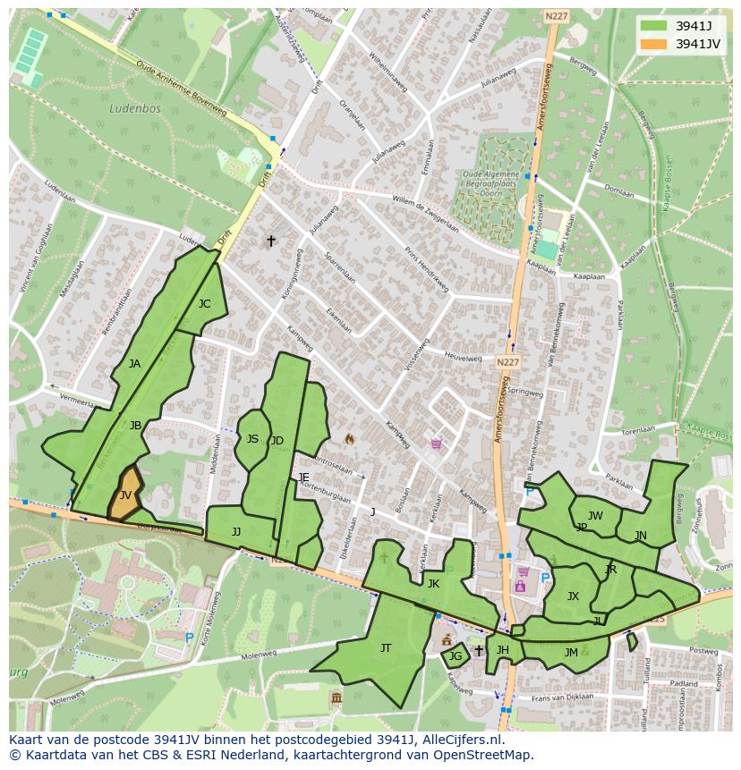Afbeelding van het postcodegebied 3941 JV op de kaart.