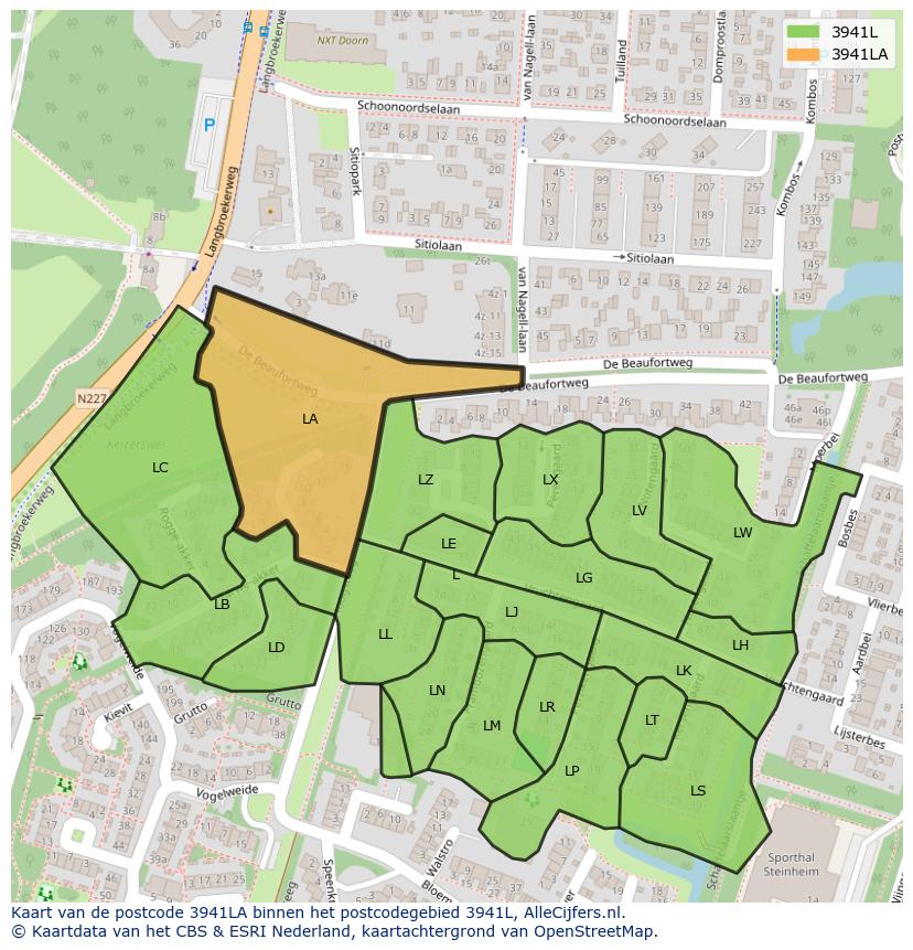 Afbeelding van het postcodegebied 3941 LA op de kaart.