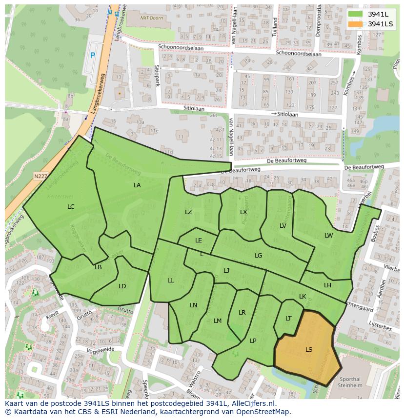 Afbeelding van het postcodegebied 3941 LS op de kaart.