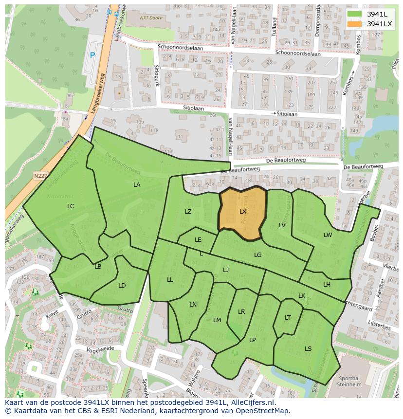 Afbeelding van het postcodegebied 3941 LX op de kaart.