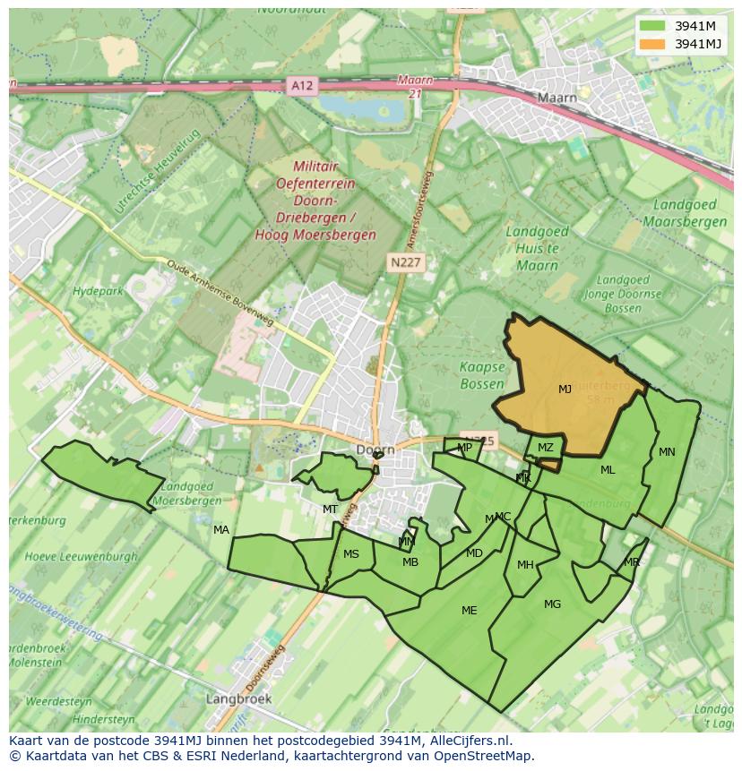 Afbeelding van het postcodegebied 3941 MJ op de kaart.