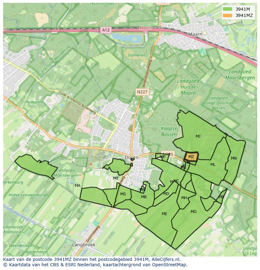 Afbeelding van het postcodegebied 3941 MZ op de kaart.
