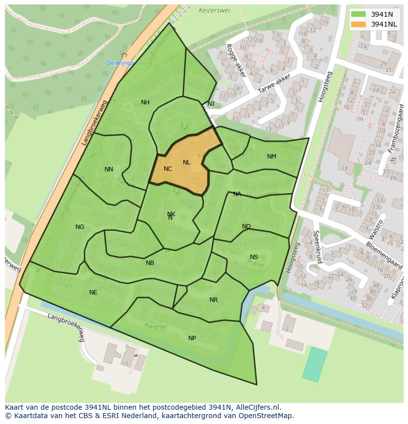 Afbeelding van het postcodegebied 3941 NL op de kaart.