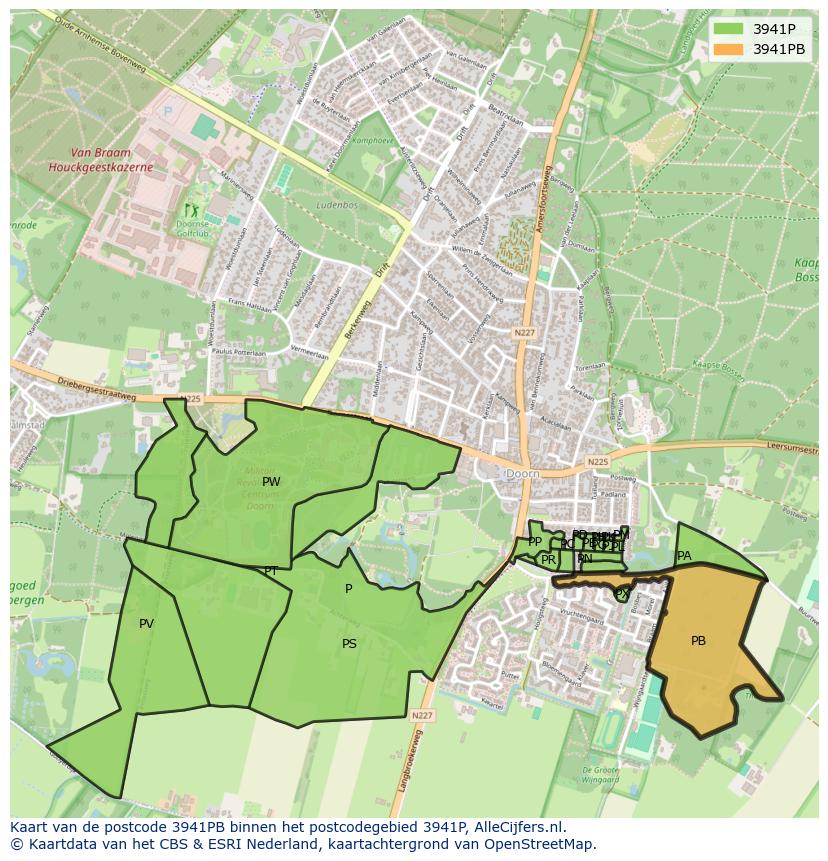 Afbeelding van het postcodegebied 3941 PB op de kaart.