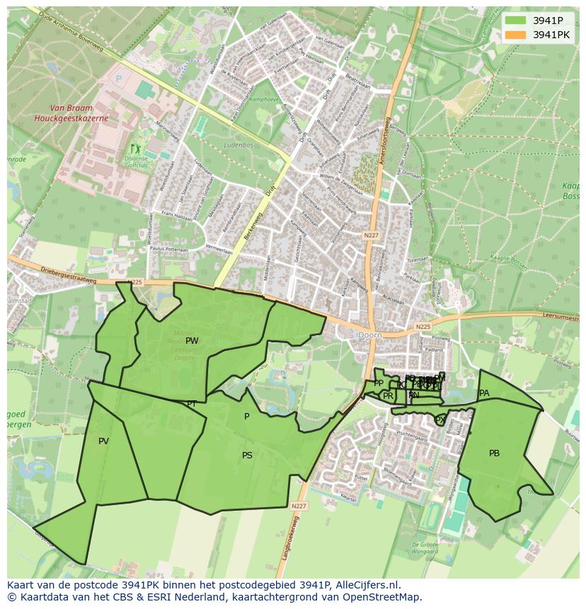 Afbeelding van het postcodegebied 3941 PK op de kaart.