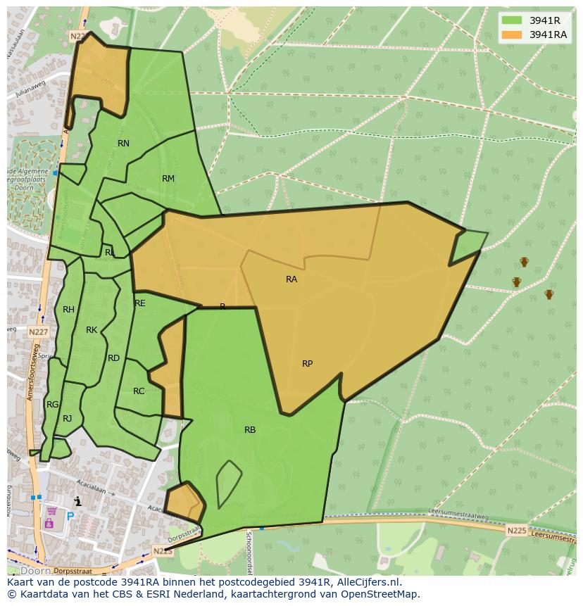 Afbeelding van het postcodegebied 3941 RA op de kaart.