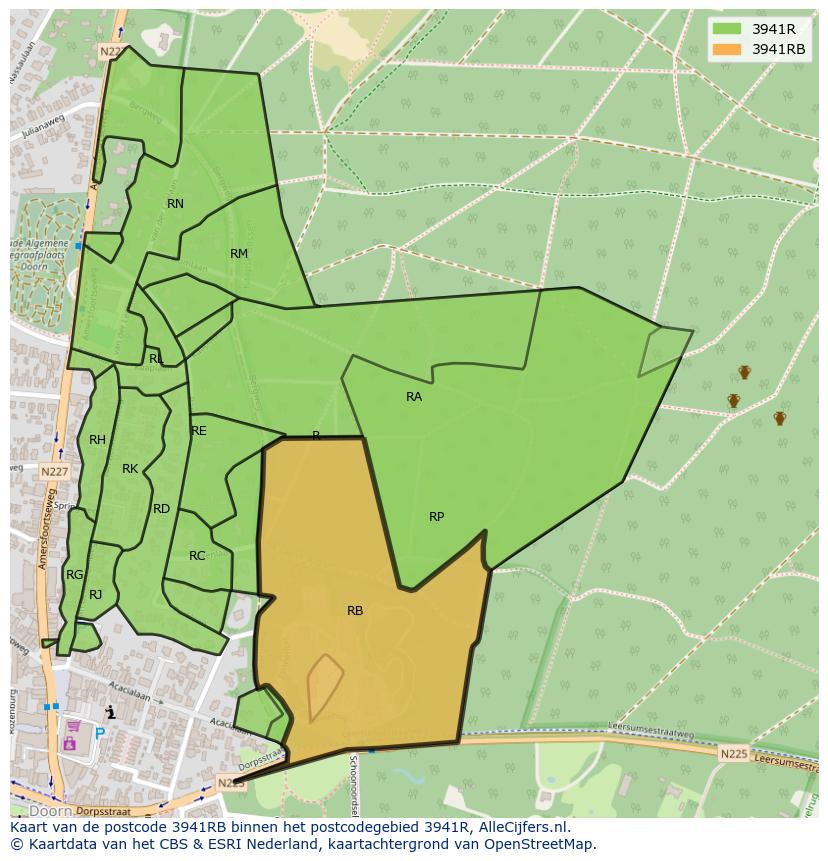Afbeelding van het postcodegebied 3941 RB op de kaart.