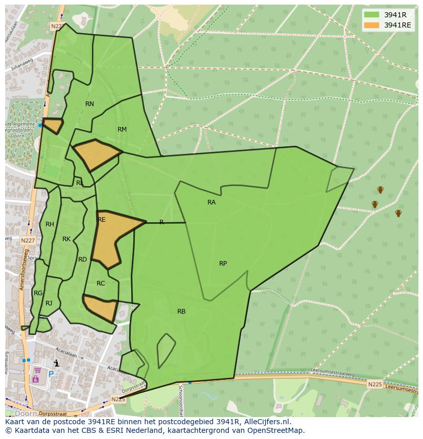 Afbeelding van het postcodegebied 3941 RE op de kaart.