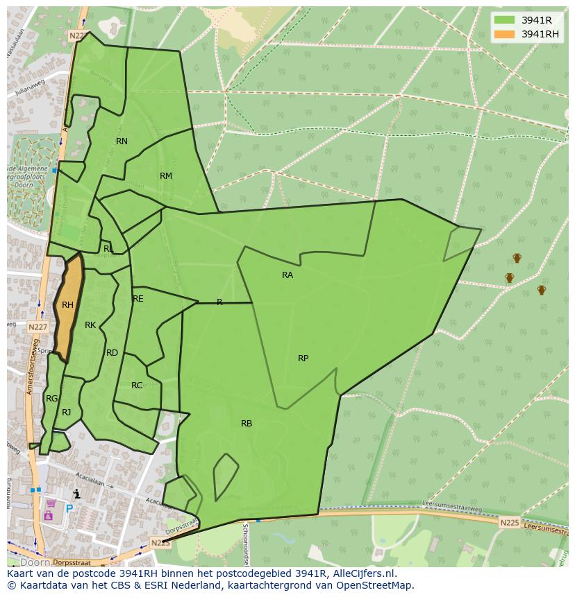 Afbeelding van het postcodegebied 3941 RH op de kaart.