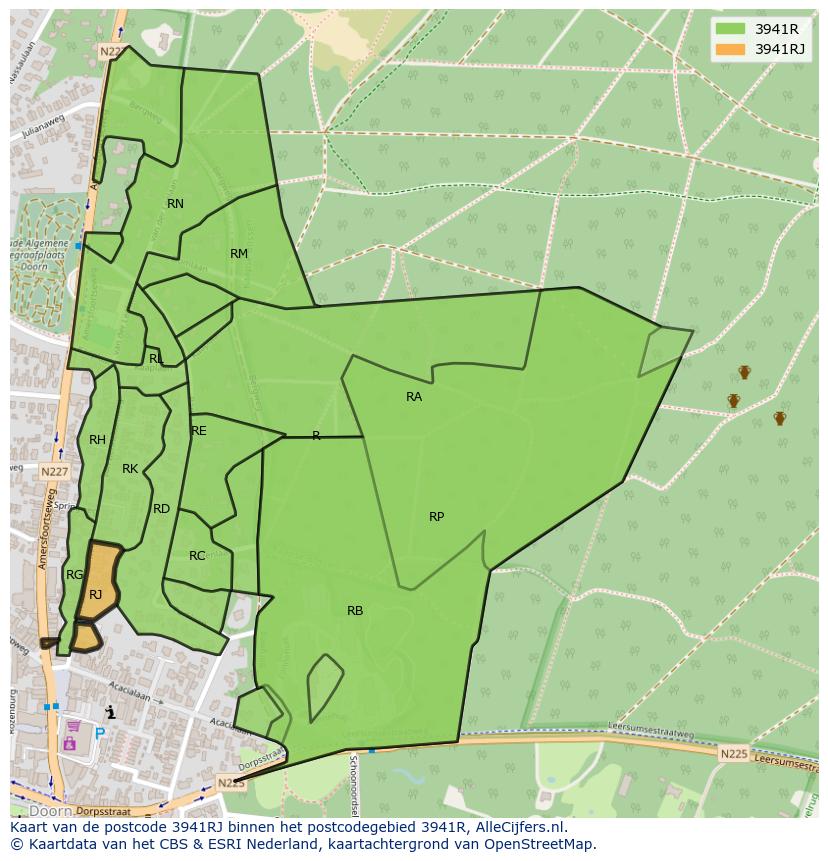 Afbeelding van het postcodegebied 3941 RJ op de kaart.