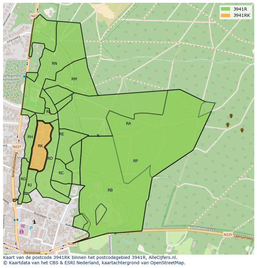 Afbeelding van het postcodegebied 3941 RK op de kaart.