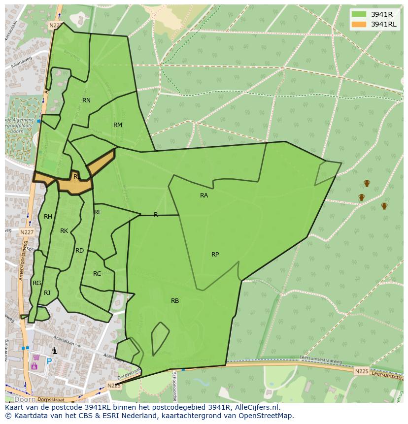 Afbeelding van het postcodegebied 3941 RL op de kaart.