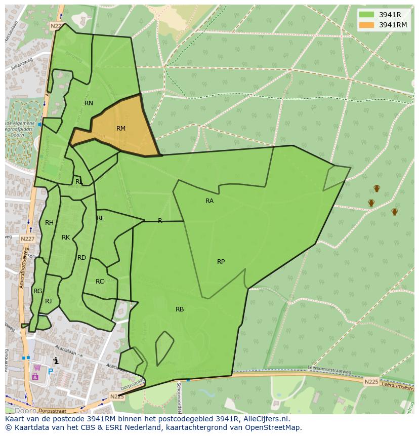 Afbeelding van het postcodegebied 3941 RM op de kaart.