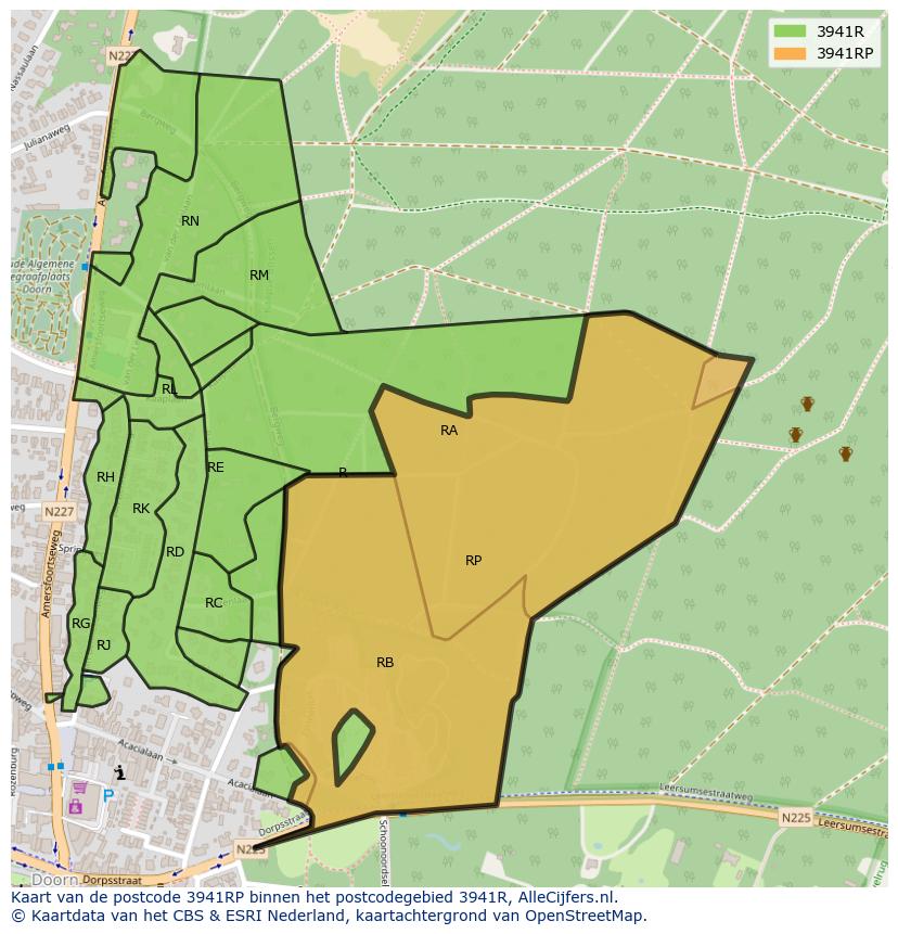 Afbeelding van het postcodegebied 3941 RP op de kaart.