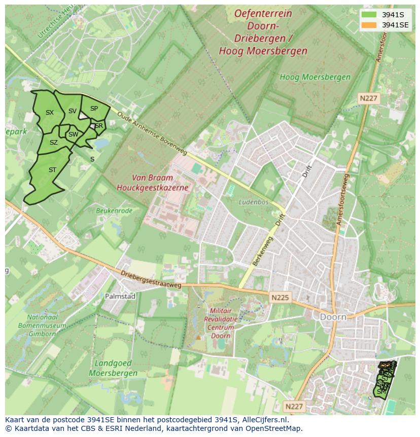 Afbeelding van het postcodegebied 3941 SE op de kaart.
