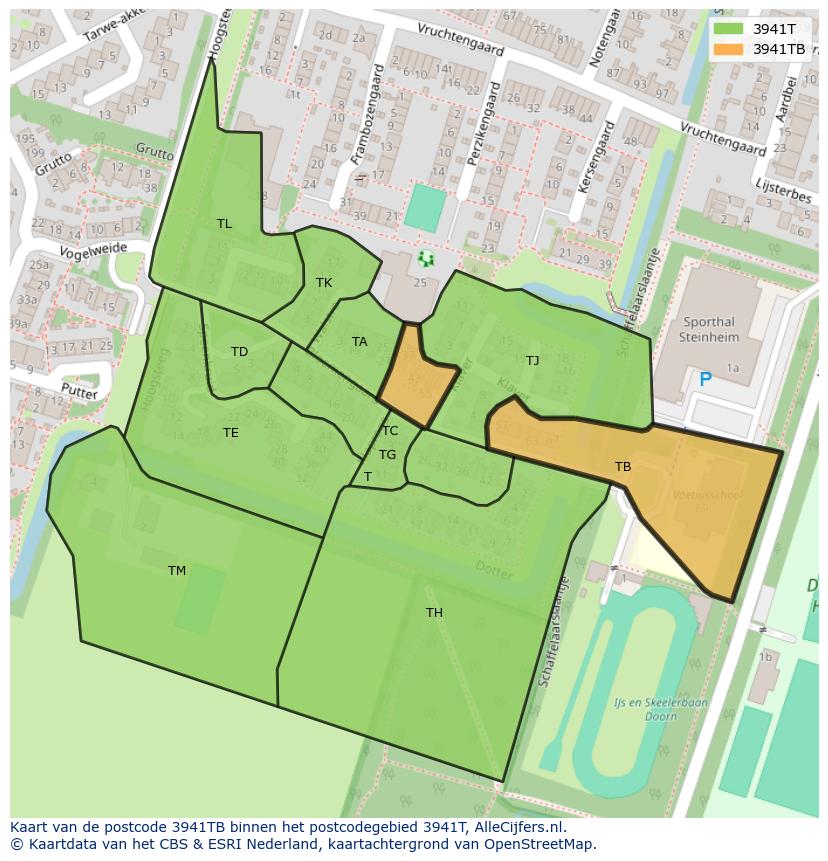 Afbeelding van het postcodegebied 3941 TB op de kaart.