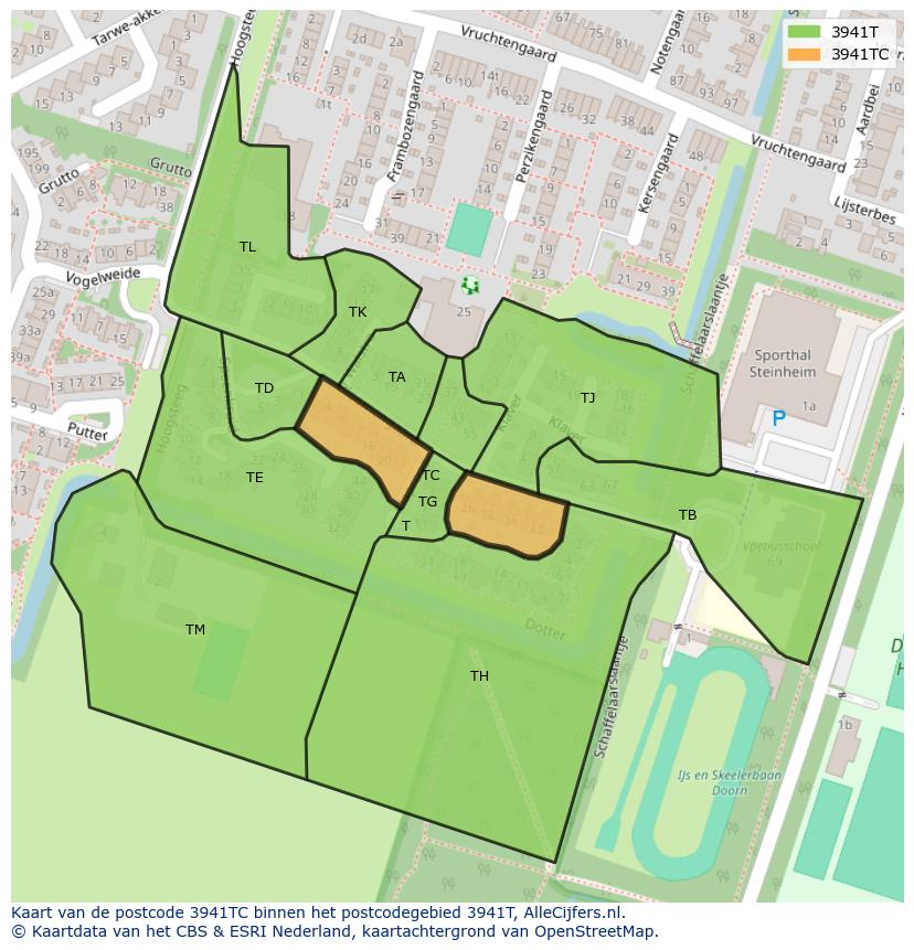 Afbeelding van het postcodegebied 3941 TC op de kaart.