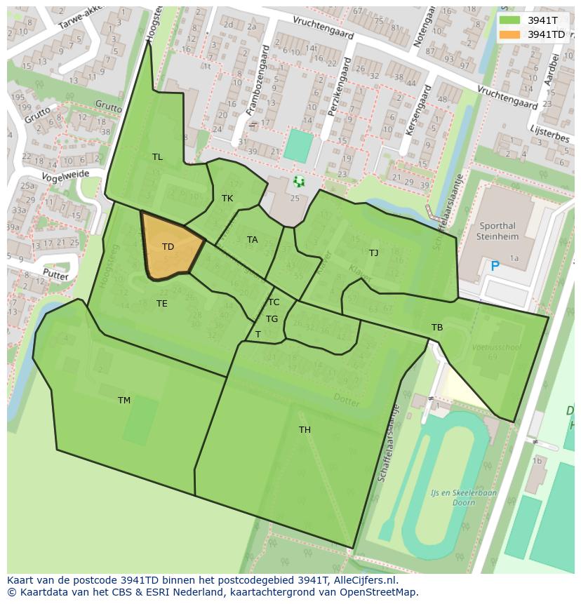 Afbeelding van het postcodegebied 3941 TD op de kaart.