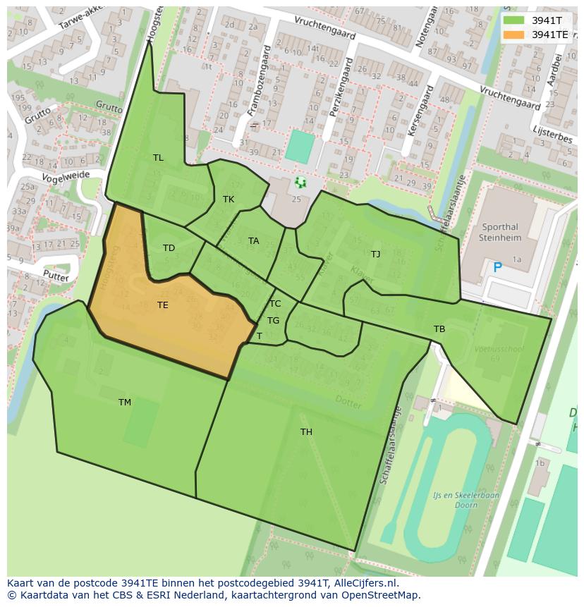 Afbeelding van het postcodegebied 3941 TE op de kaart.
