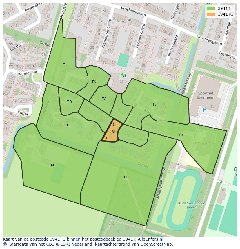 Afbeelding van het postcodegebied 3941 TG op de kaart.