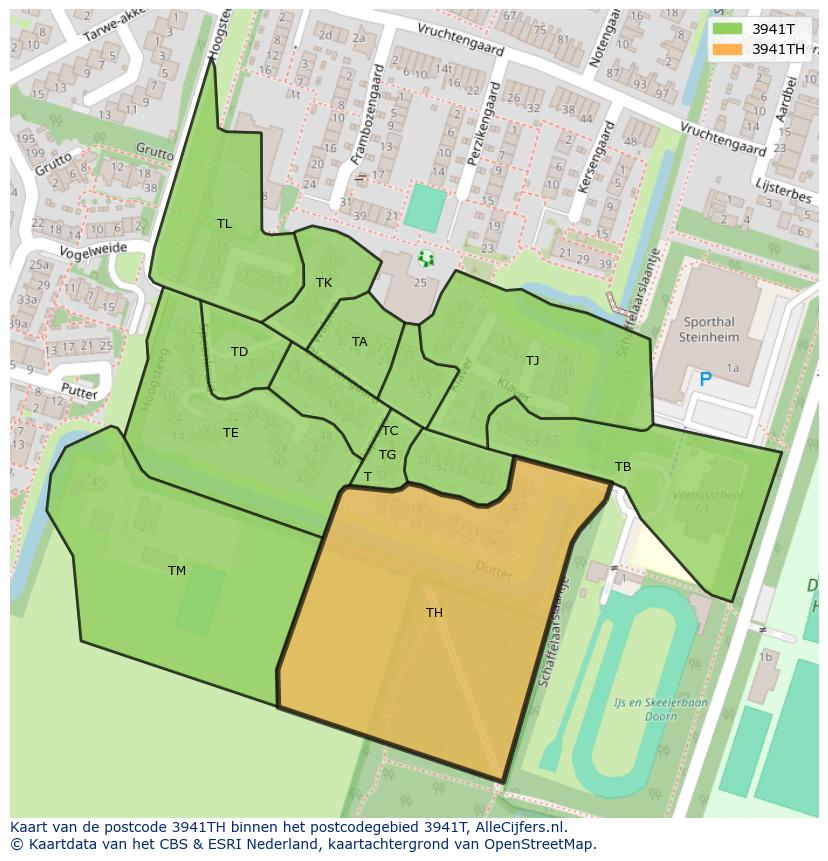 Afbeelding van het postcodegebied 3941 TH op de kaart.