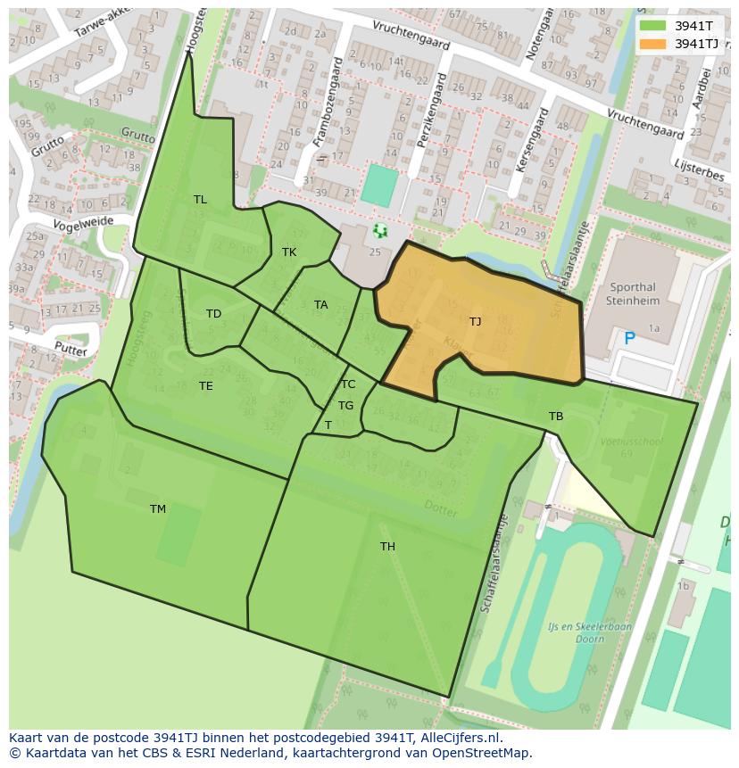 Afbeelding van het postcodegebied 3941 TJ op de kaart.