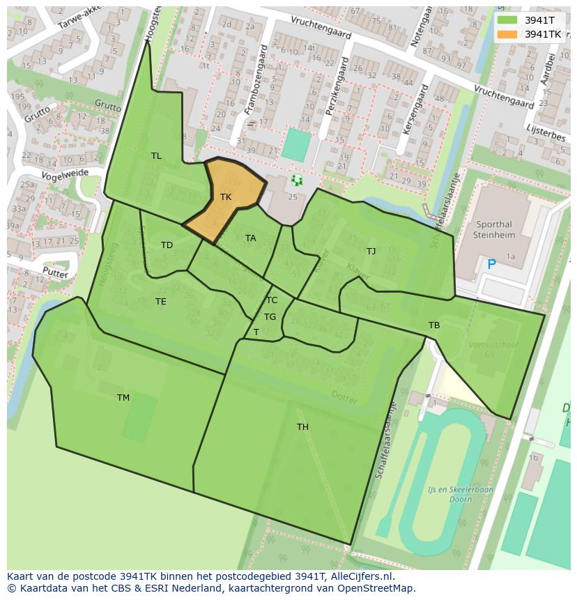 Afbeelding van het postcodegebied 3941 TK op de kaart.