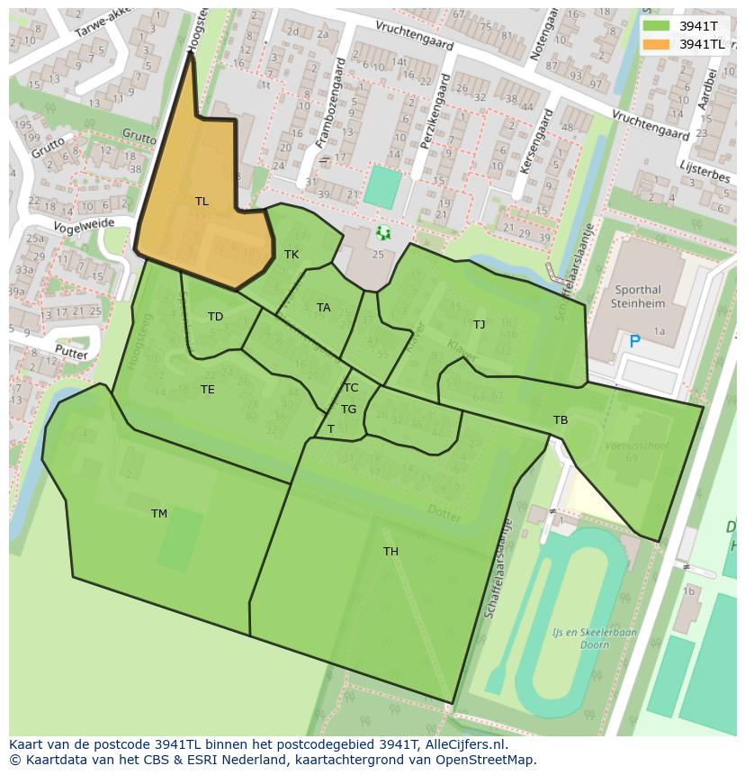 Afbeelding van het postcodegebied 3941 TL op de kaart.