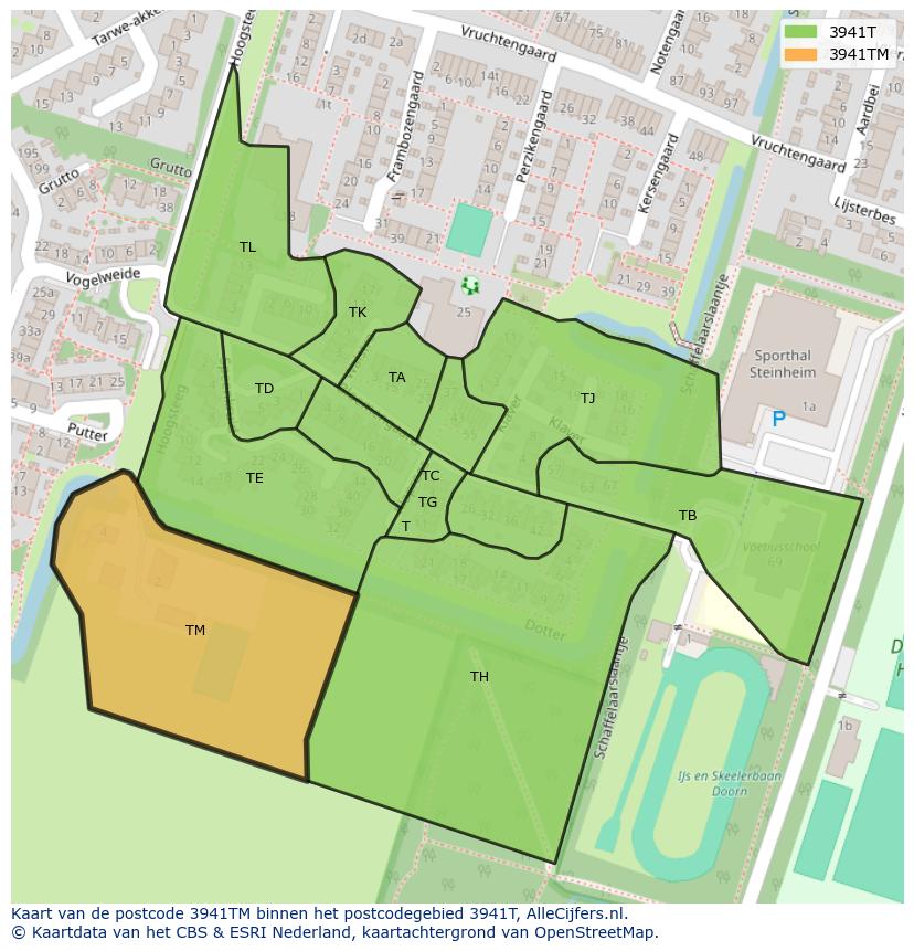 Afbeelding van het postcodegebied 3941 TM op de kaart.