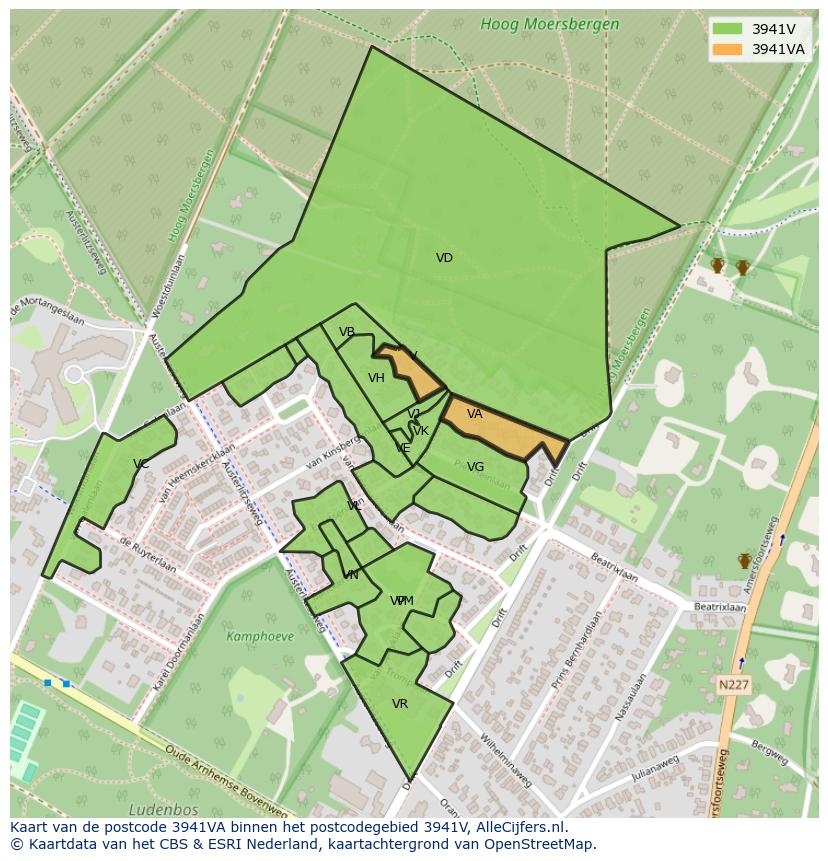 Afbeelding van het postcodegebied 3941 VA op de kaart.