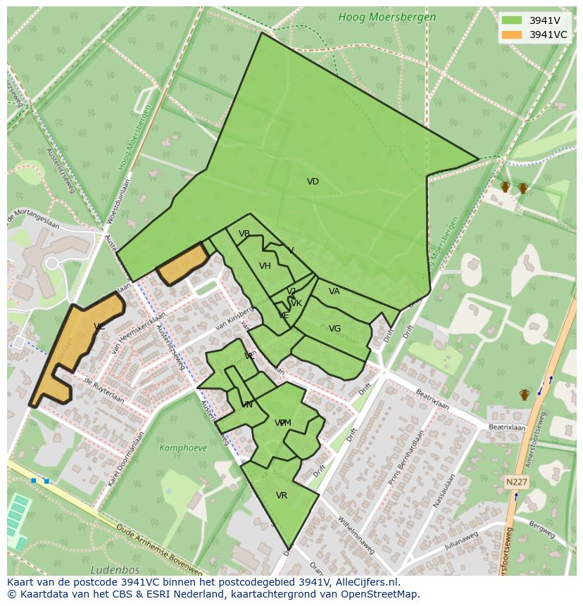 Afbeelding van het postcodegebied 3941 VC op de kaart.
