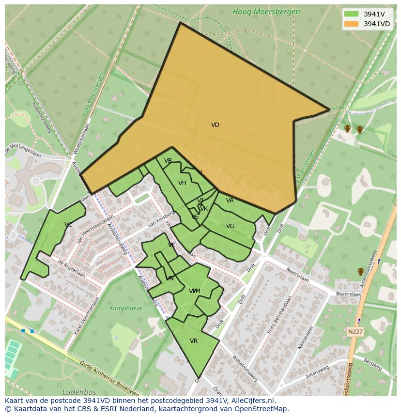 Afbeelding van het postcodegebied 3941 VD op de kaart.