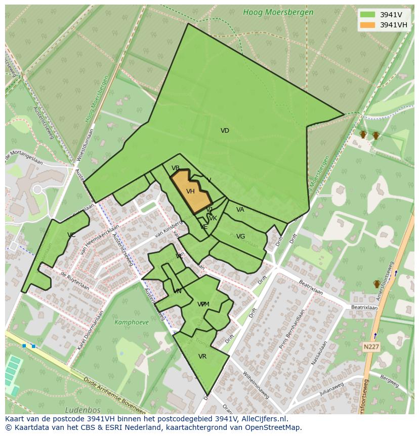 Afbeelding van het postcodegebied 3941 VH op de kaart.