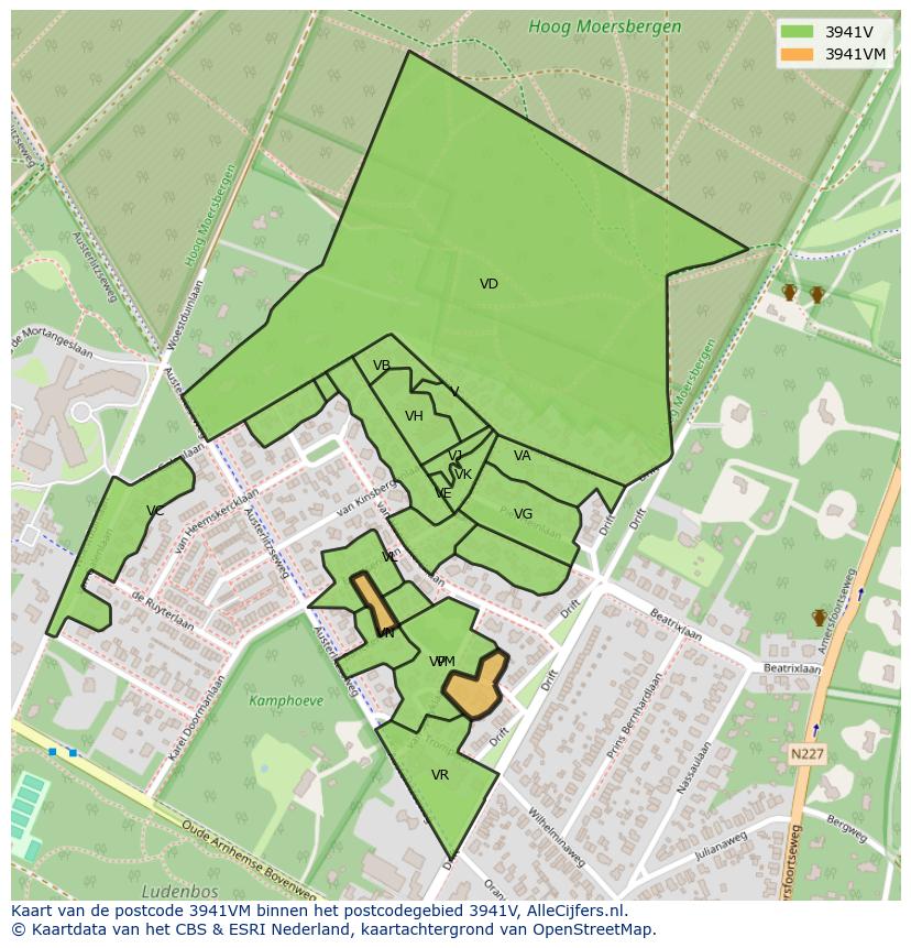 Afbeelding van het postcodegebied 3941 VM op de kaart.