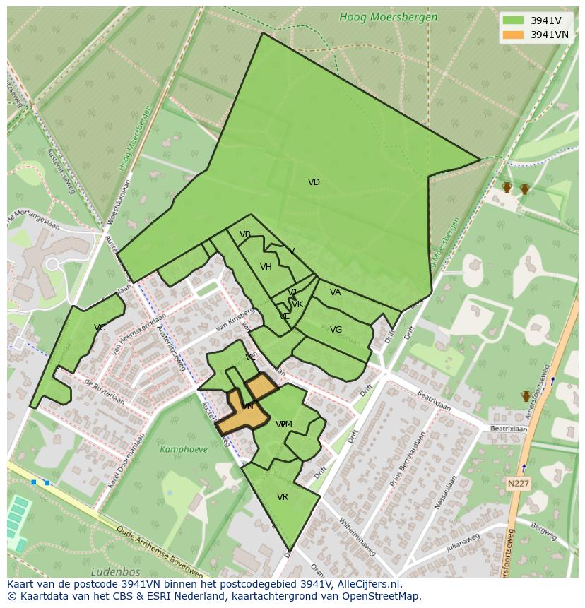 Afbeelding van het postcodegebied 3941 VN op de kaart.