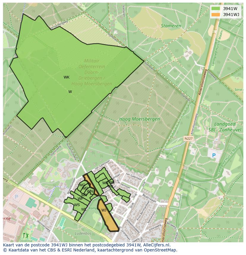 Afbeelding van het postcodegebied 3941 WJ op de kaart.
