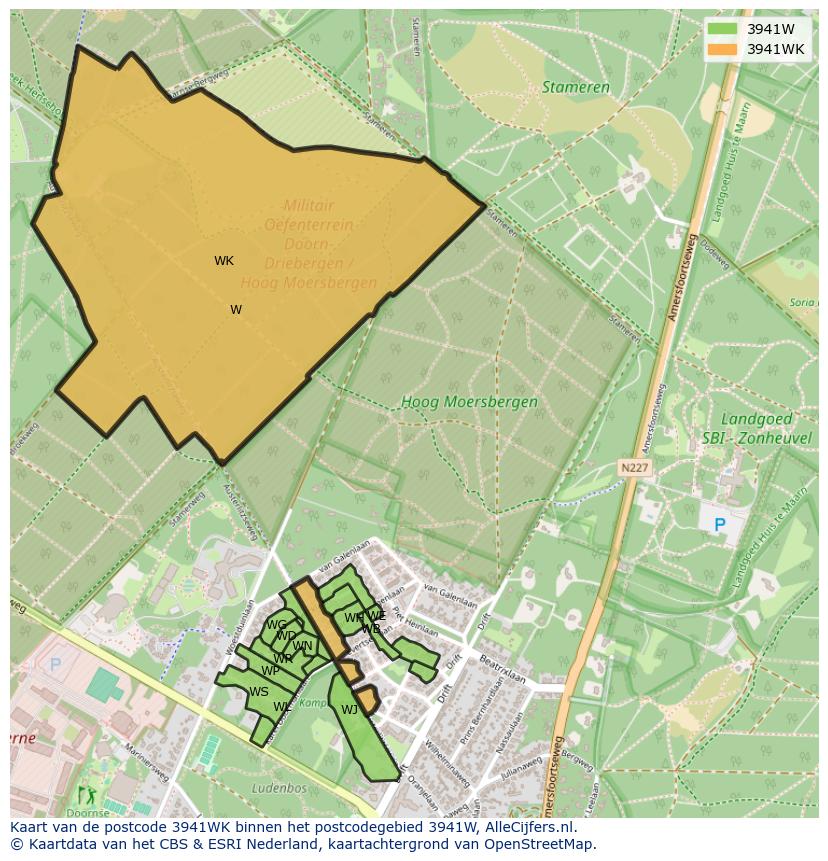 Afbeelding van het postcodegebied 3941 WK op de kaart.