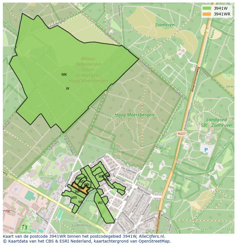 Afbeelding van het postcodegebied 3941 WR op de kaart.