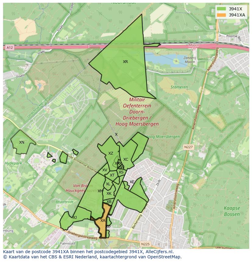 Afbeelding van het postcodegebied 3941 XA op de kaart.