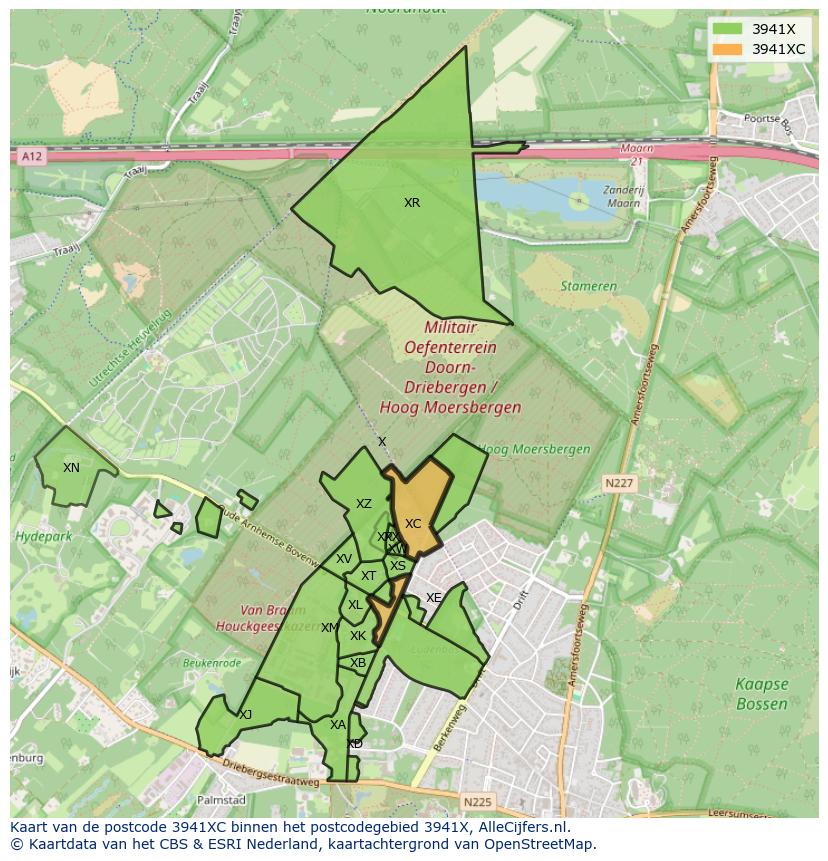 Afbeelding van het postcodegebied 3941 XC op de kaart.